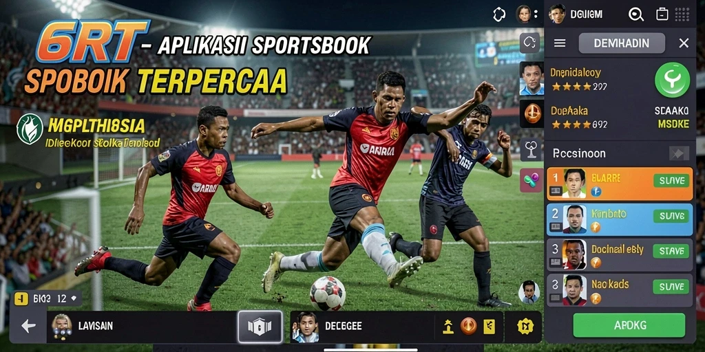 Tampilan antarmuka pengguna aplikasi 6RT dengan fitur sportsbook.