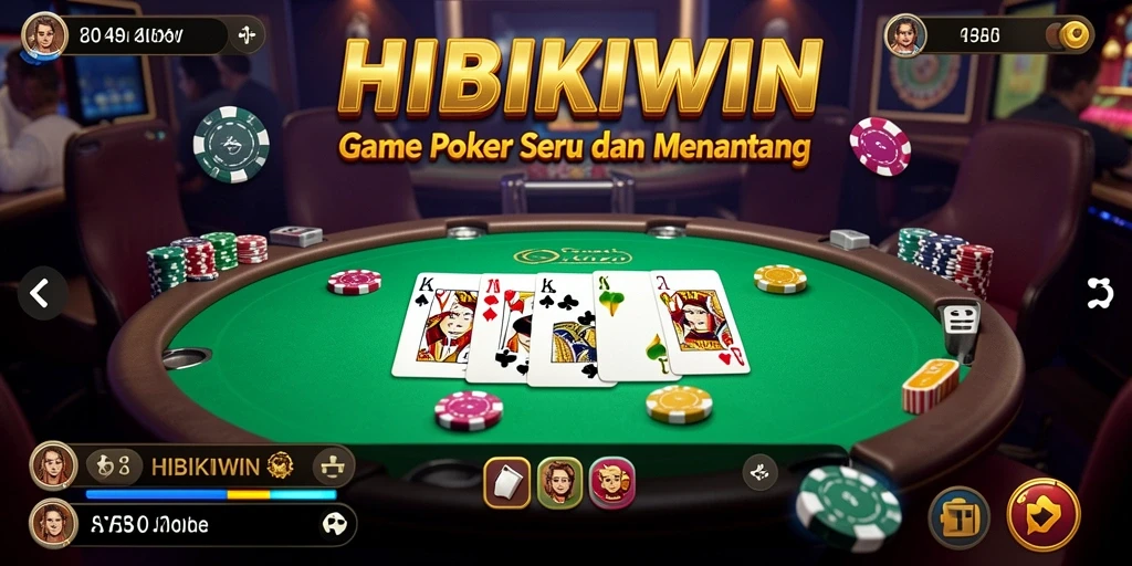 Tampilan seru gameplay HIBIKIWIN dengan pemain bersaing di meja poker.