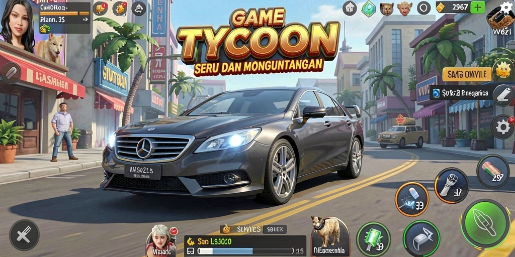 Screenshot gameplay VV62 yang menampilkan manajemen bisnis Tycoon.