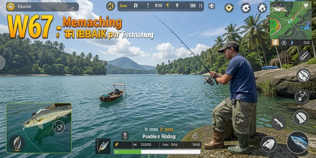 Tampilan gameplay W67 yang menarik saat memancing ikan.