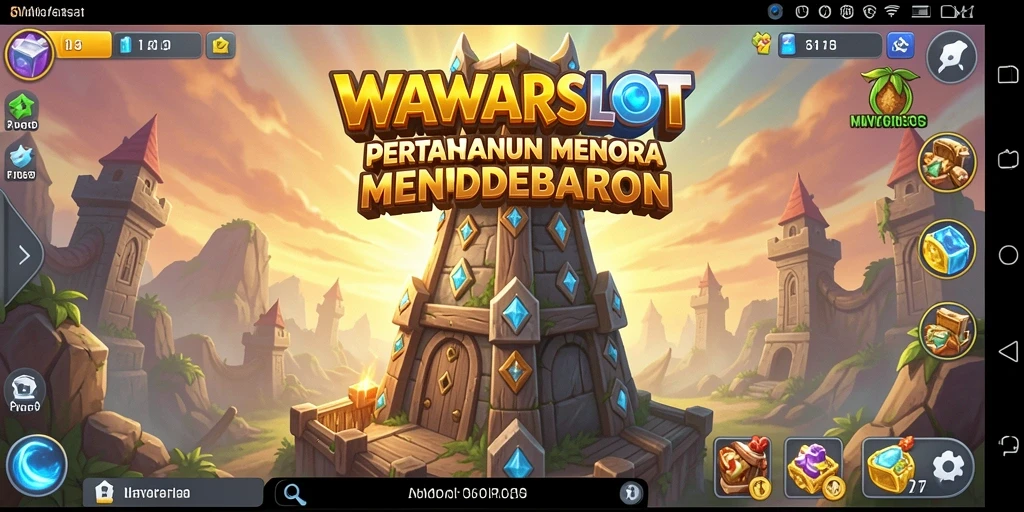 Screenshot utama WAWARSLOT menampilkan aksi menara pertahanan yang intens.